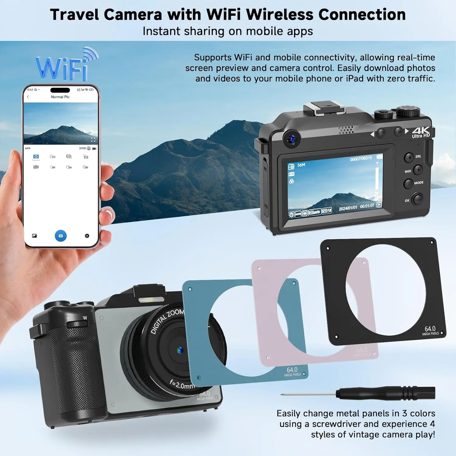 4K Digital Camera for Photography Camcorder 56MP WiFi Vlogging