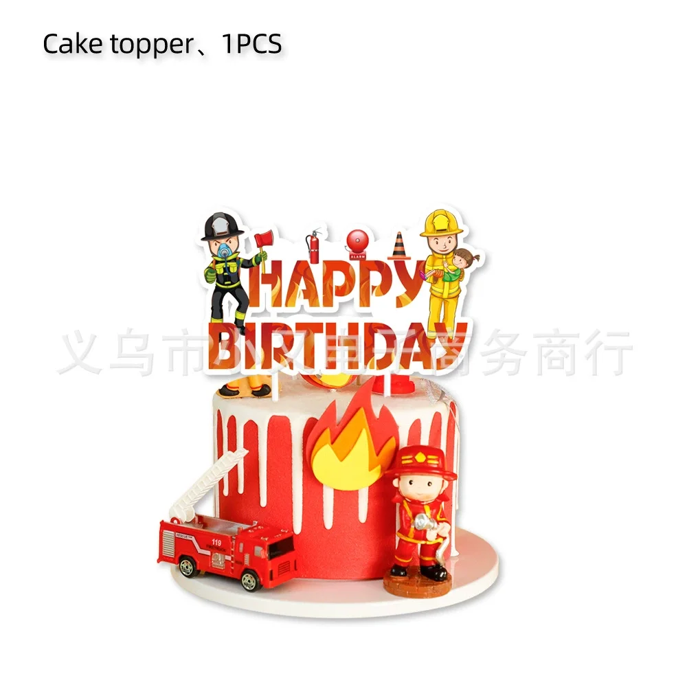 Feuerwehrmann Geburtstagsdekoration Feuerwehrauto Geschirr Teller Tassen Serviette Banner Hintergrund Geschenktüten Papa Kreis Kind Partyzubehör – Detail 19