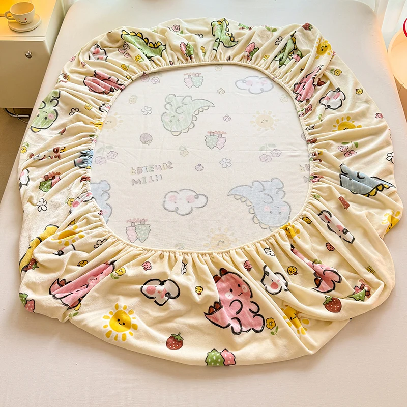 Soft Warm Milk Velvet Plush Fitted Sheet Elastic Mattress Cover Winter Snowflake Fleece Bed Linen Winter Couple Customized size 5