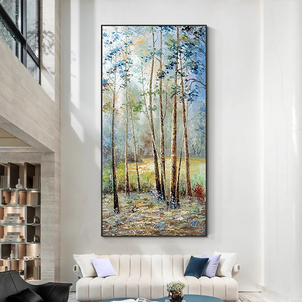 

Handmade White Birch Forest Oil Painting On Canvas Abstract Landscape Painting Wall Art Pictures Hand Painted For Living Room