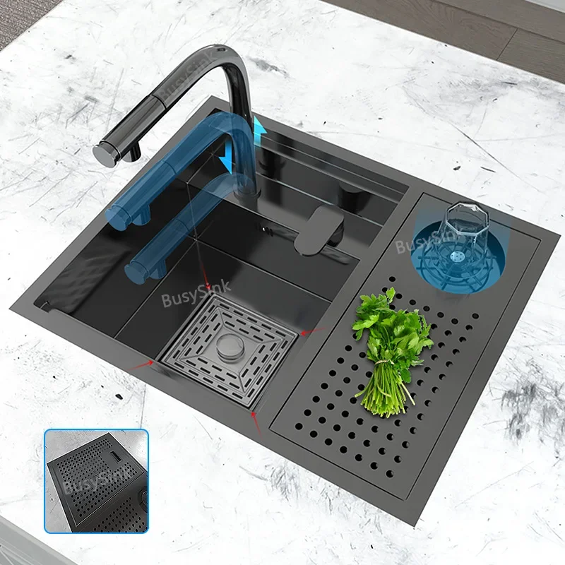 

Hidden Cup Washer Kitchen Sink Stainless Steel Small Single Slot Bar Washbasin Multifunctional with Cover Plate Dishwashing Pool