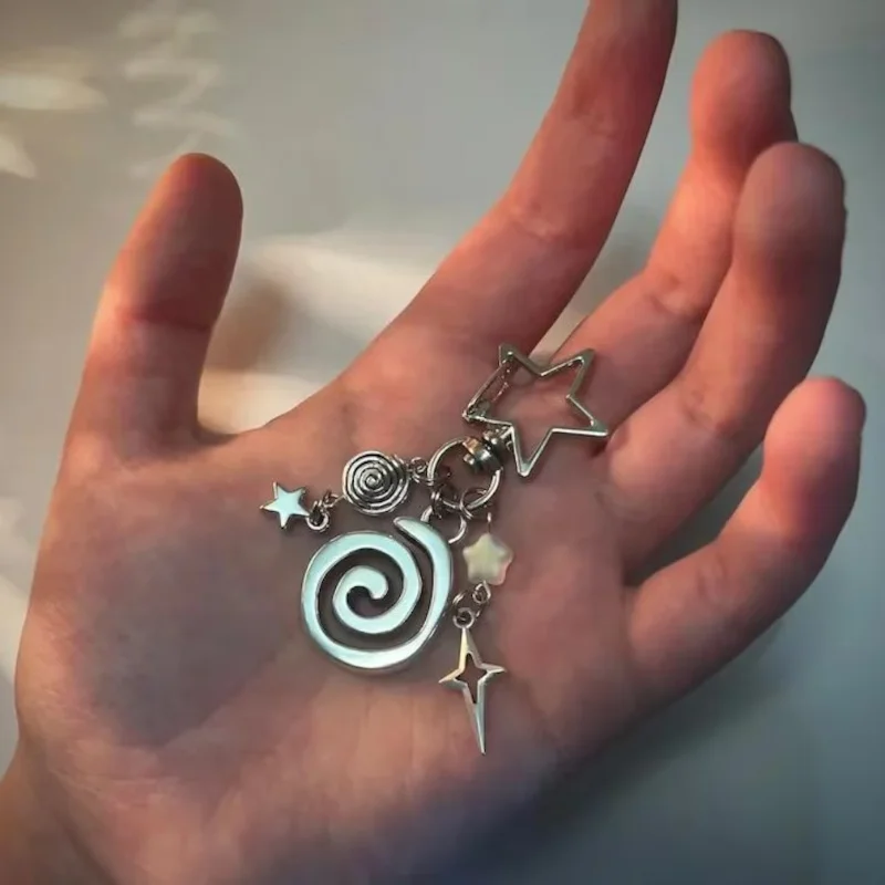 Spider Web Spiral Star Metal Keychain Gothic Aesthetic Key Ring for Bags & Accessories Halloween Party