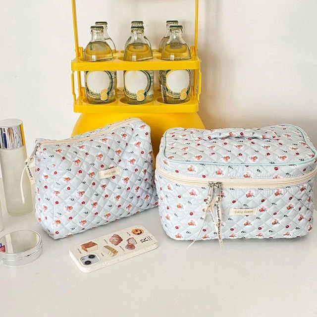 Neceser acolchado con cremallera para mujer, bolsa de algodón con estampado  Floral, gran capacidad, conjunto de almacenamiento - AliExpress