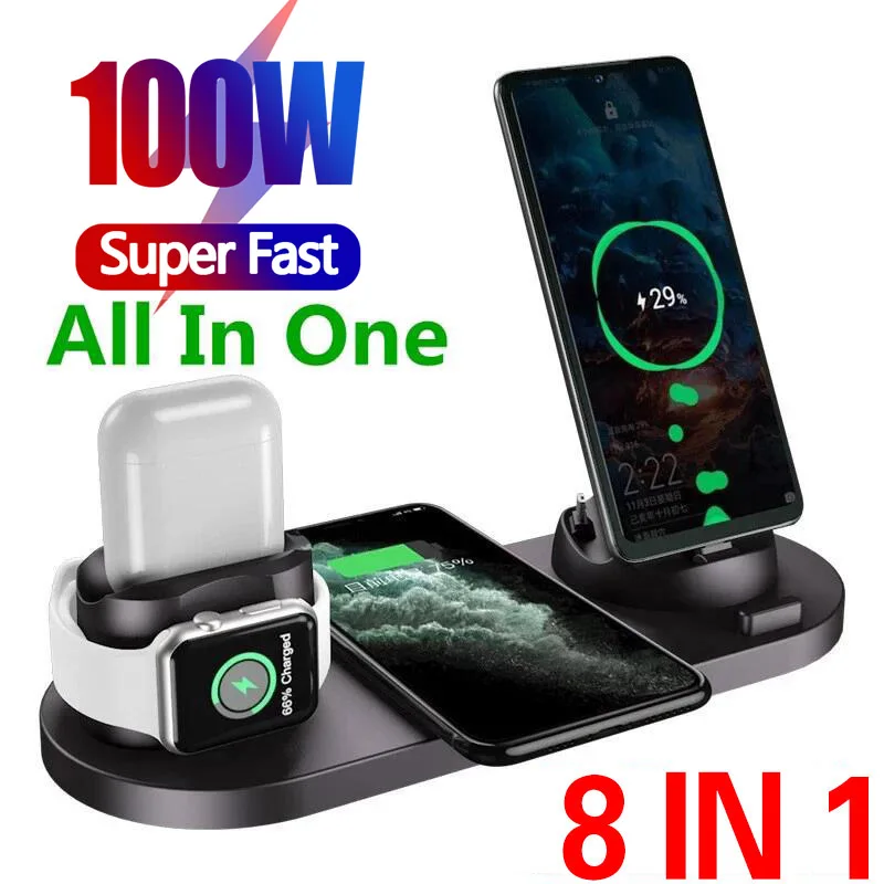 100W 10 in 1 Wireless Charger Stand Pad For iPhone 14 13 12 Apple Watch Fast Charging Dock Station for Airpods Pro iWatch 8 7 6