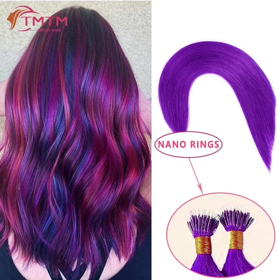 Pink Nano Bead Ring Human Hair Extension Pre Bonded Nanos Tip European Remy Hairpiece Micro Beads Loop Hair 20/50/100 Pcs