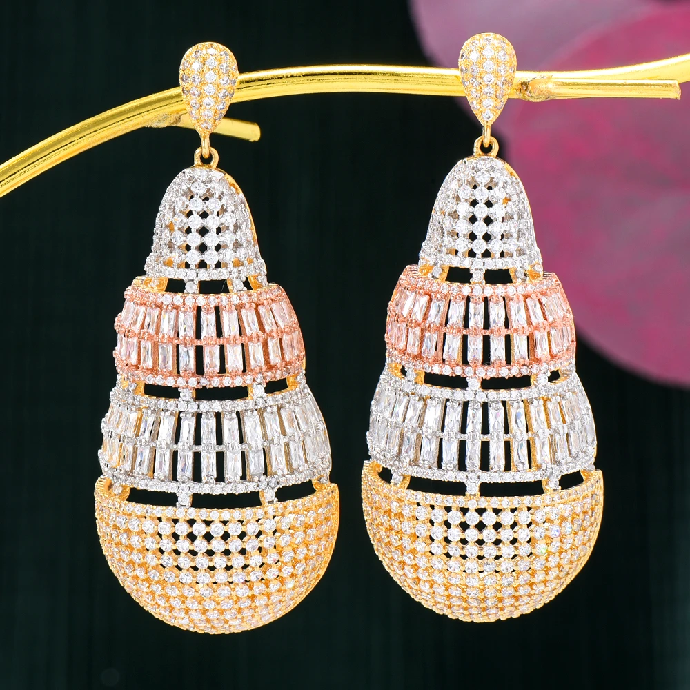 

missvikki Famous Luxury Charm Big Hollow Earring for Women Full Micro CZ Cubic Zircon Dubai Wedding Indian Bohemia Earrings