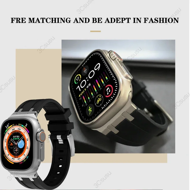 Titanium Tone Silicone Band with Metal Head