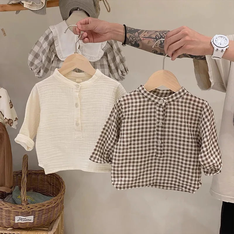 Spring Fashion Baby Boy Shirts Nweborn Infant Long Sleeve Cotton White Shirt Casual Kids Tops
