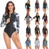 New Long Sleeve Printed One Piece Swimsuit Women Surfing Suit Wetsuit Fashion Bathing Swimming Suits Zipper Swimwear Woman