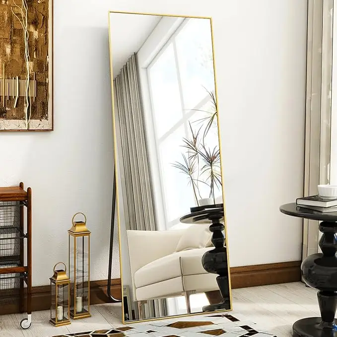 Mirror Full Length, 21" x 57" Floor Mirror with Stand, Aluminum Alloy Frame Full Body Mirror,Standing Hanging or Leaning Against