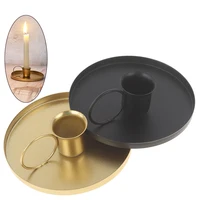 Iron Black Gold Plated Candle Holders Pillar Metal Plate For Wedding Party Festival Candlestick Holder Art Gift Home Decoration 2