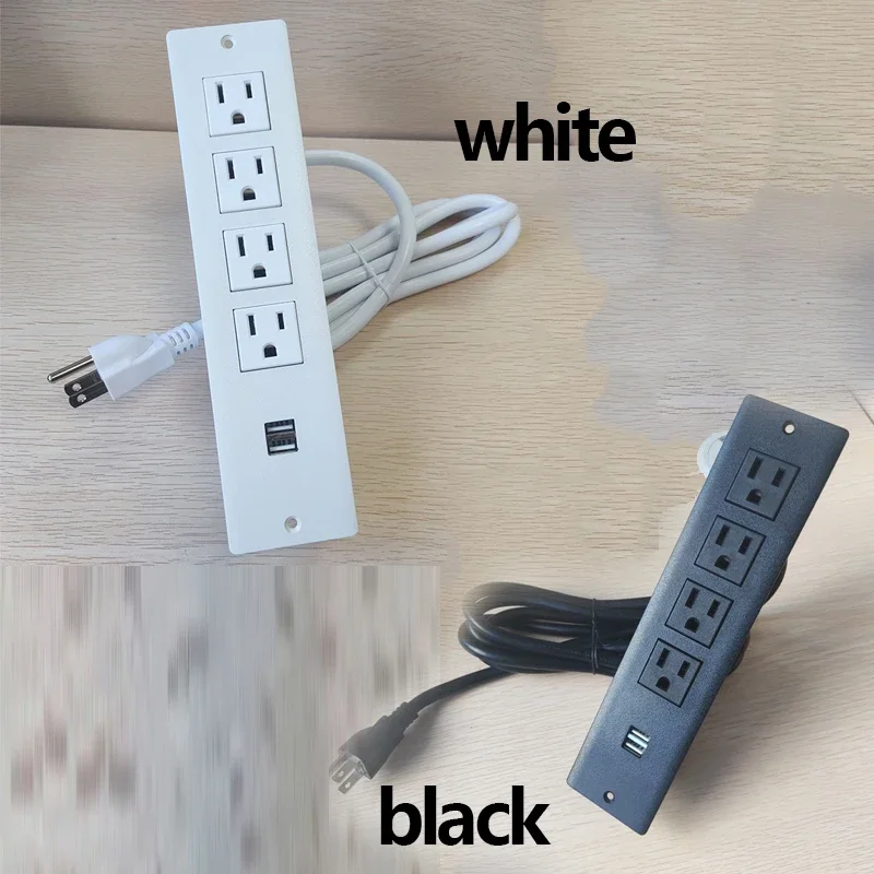 

15A US Hidden Table Socket 2 USB 4 Outlet Surface Mountable Recessed Furniture Sofa Charger Power Strip Embedded UL Desk Socket