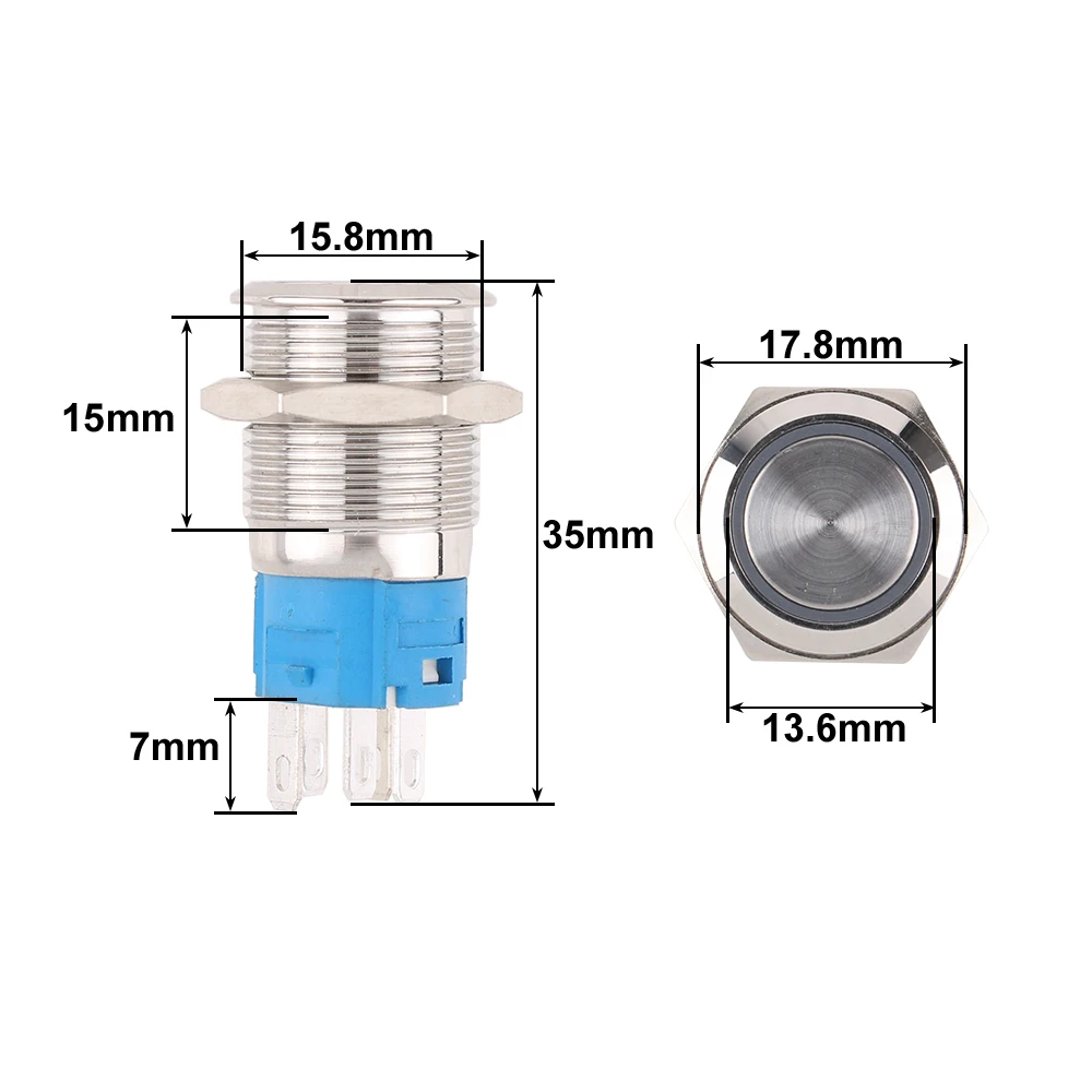 5 PCS 16mm 금속 푸시 버튼 스위치 12v 링 전원 버튼 방수 LED 라이트 셀프 잠금 셀프 리셋 220V 하이 헤드 블랙/실버
