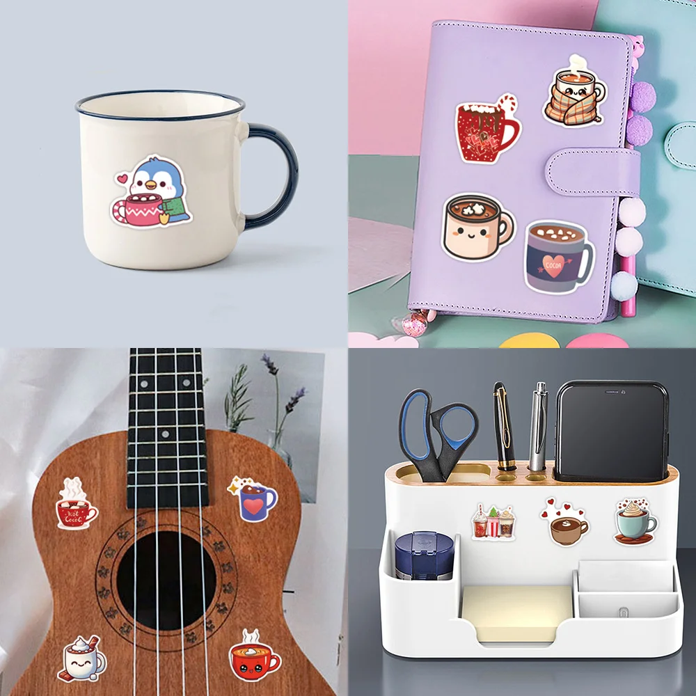 Coffee Hot Cocoa Stickers 55pcs For Phone Case Suitcase Ipad Guitar Laptop DIY Craft Supplies Cute Sticker Vintage