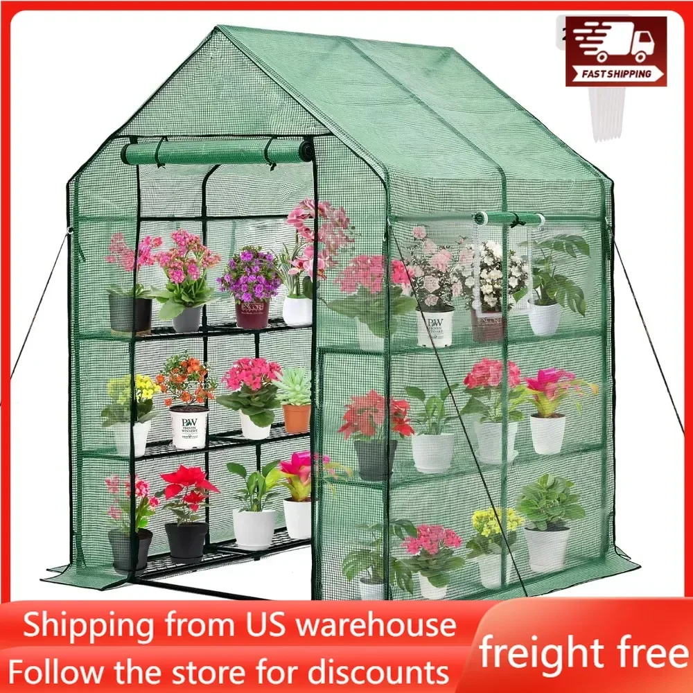 

Greenhouse w/ Roll-Up Zipper Door -3 Tiers PE Greenhouse for Outdoor Gardening Plants Cold Frost Protection Wind Rain Proof