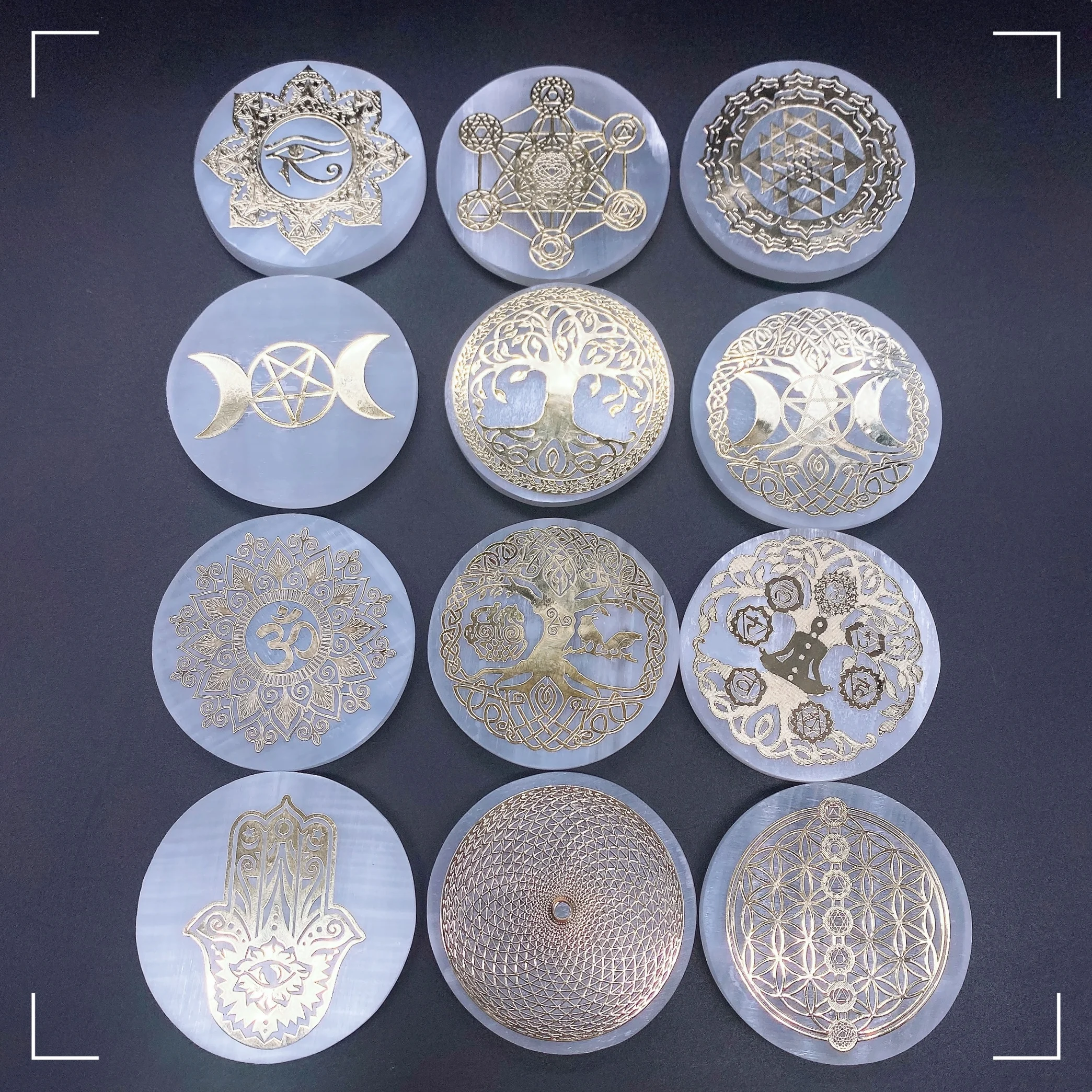60mm Natural Selenite Stone Crystal Seven Chakras Reiki Healing Disc Chassis Crafts  Collection Home Decor Ornament Gift 6