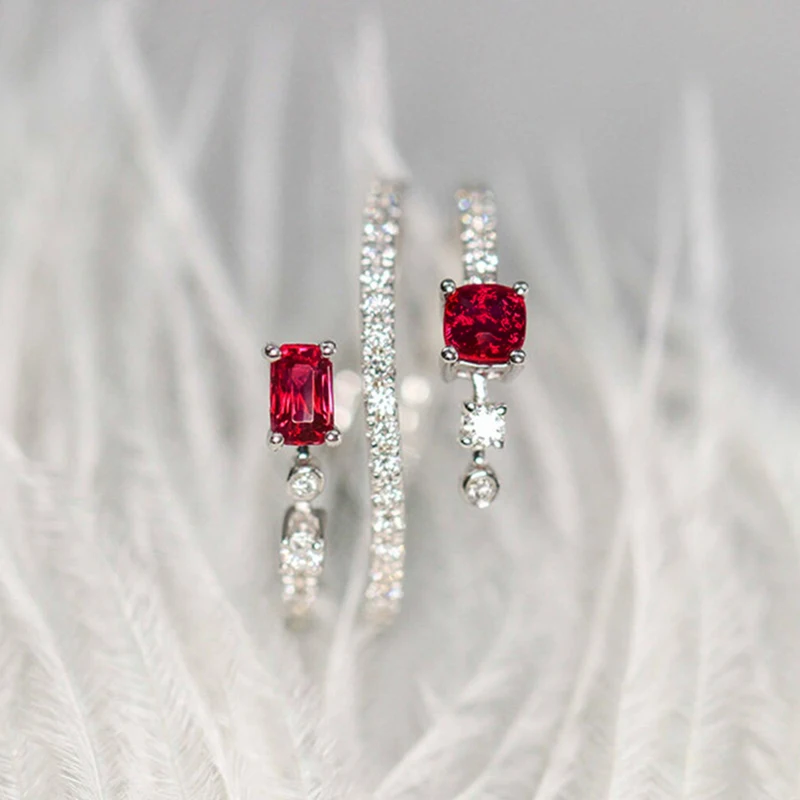 Wedding Rings Finger Rings Womens Ring Jewelry Rings Ring Jewelry Cubic Zircon Ring Huitan Creative Three Layers Rings with Red Cubic Zirconia Women for Wedding Band Accessories Silver Color Luxury Trendy Jewelry