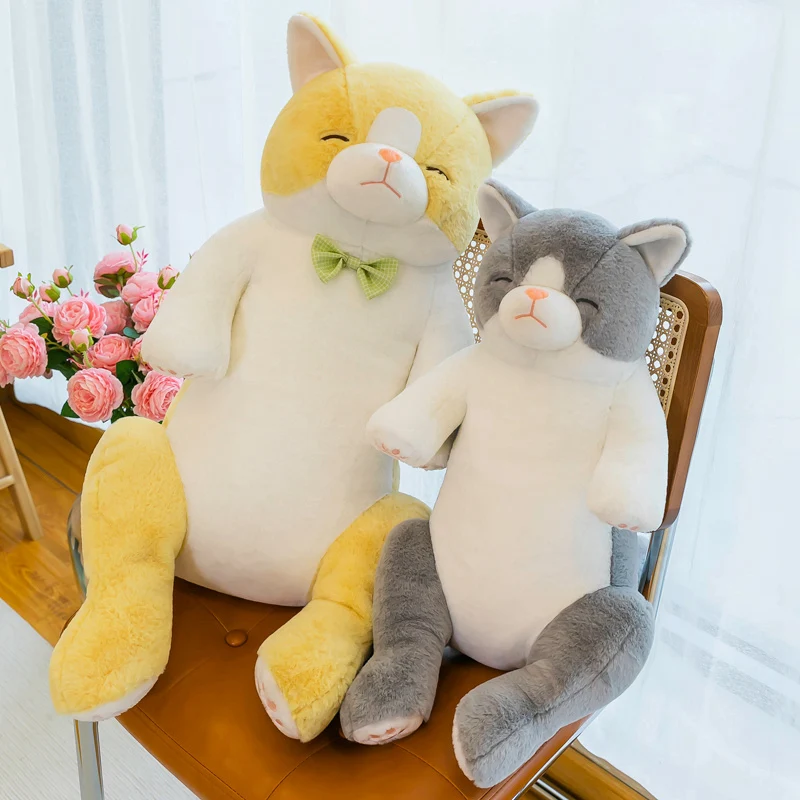 Kawaii Giant Fluffy Cats Plush Toys Cartoon Stuffed Animal Soft Cute Siting Kittey Plushies Doll Pillow for Girls Gift Home Deco