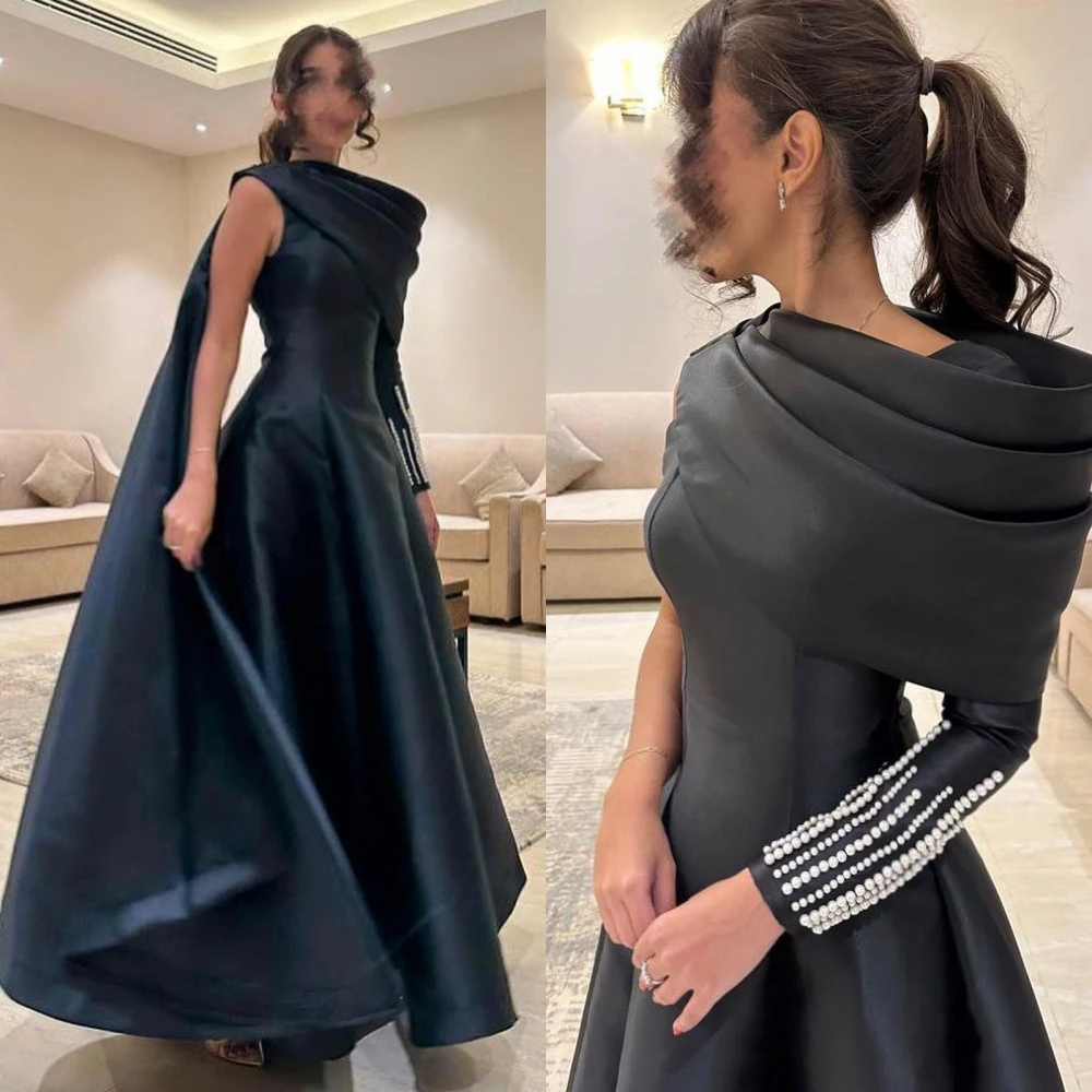 

Simple Prom Sexy Casual Off-the-shoulder Ball gown Formal Ocassion Gown Anke length Satin Evening Dress
