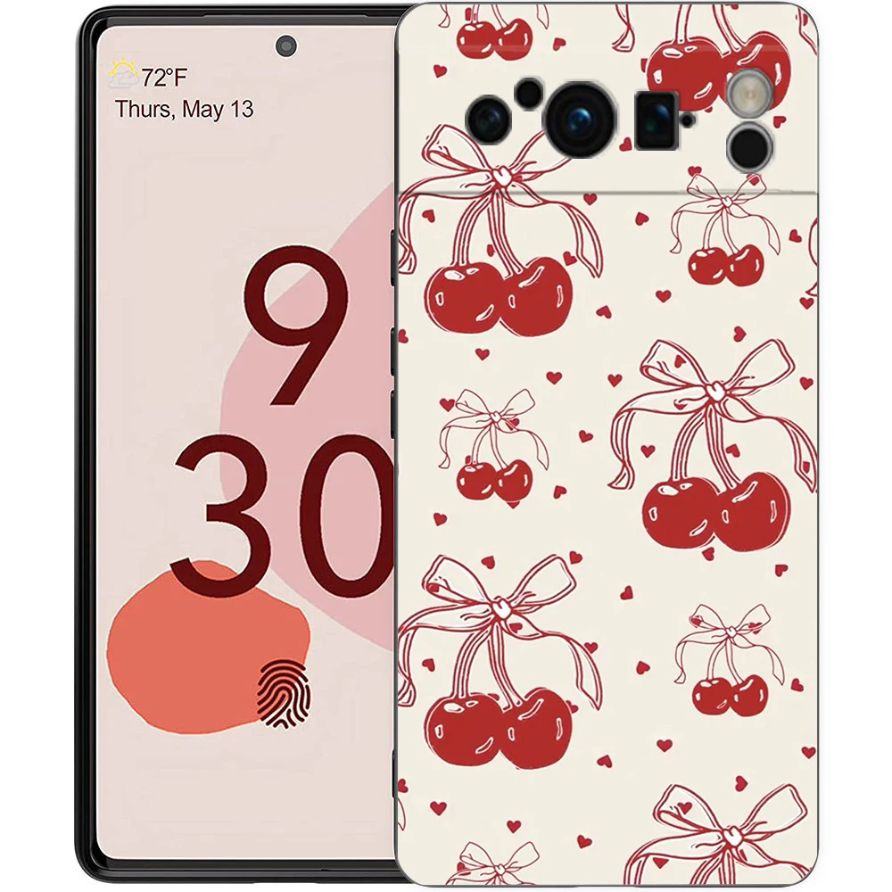 Charming Cherry Bow Soft Shockproof Black Phone Cover