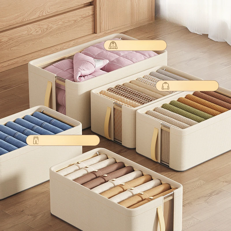 Wardrobe Storage Box Oxford Cloth Storage Box with Steel Frame Visual Desktop Storage Box Household Clothes Storage Container
