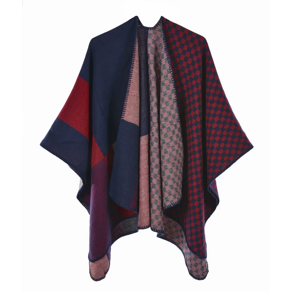 Shawl New Warm Scarf Autumn Winter Shawl European American Fashion Split Imitation Cashmere Cloak Cape  Ponchos Lady Coat P5