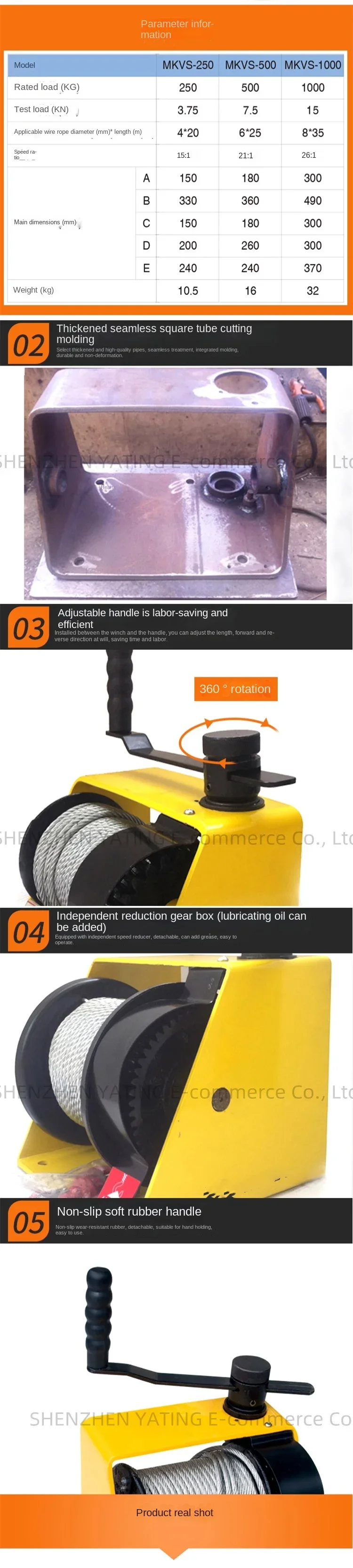 Full Full New Manual Self-locking Hand Winch Turbo Worm Winch With Brake Heavy H