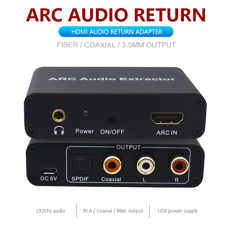 192KHz Aluminum ARC Audio Adapter Extractor Digital to Analog Converter DAC SPDIF Coaxial RCA 3.5mm Jack Output |