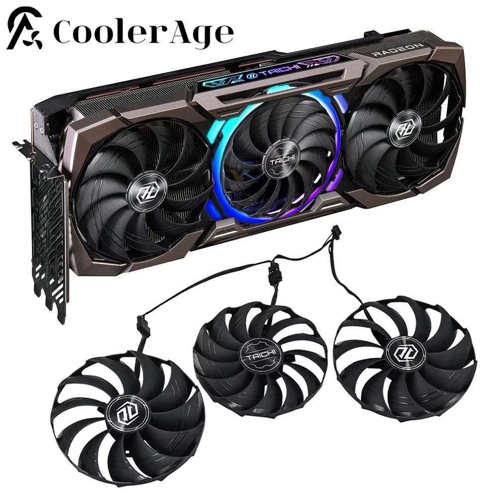 Ventilador da Placa de Vídeo Refrigerador para Asrock rx 7900 xt Rx7900xt Rx7900xtx Taichi 107 mm 97 mm Cf1010h12s Ventilador de Refrigeração da Placa Gráfica