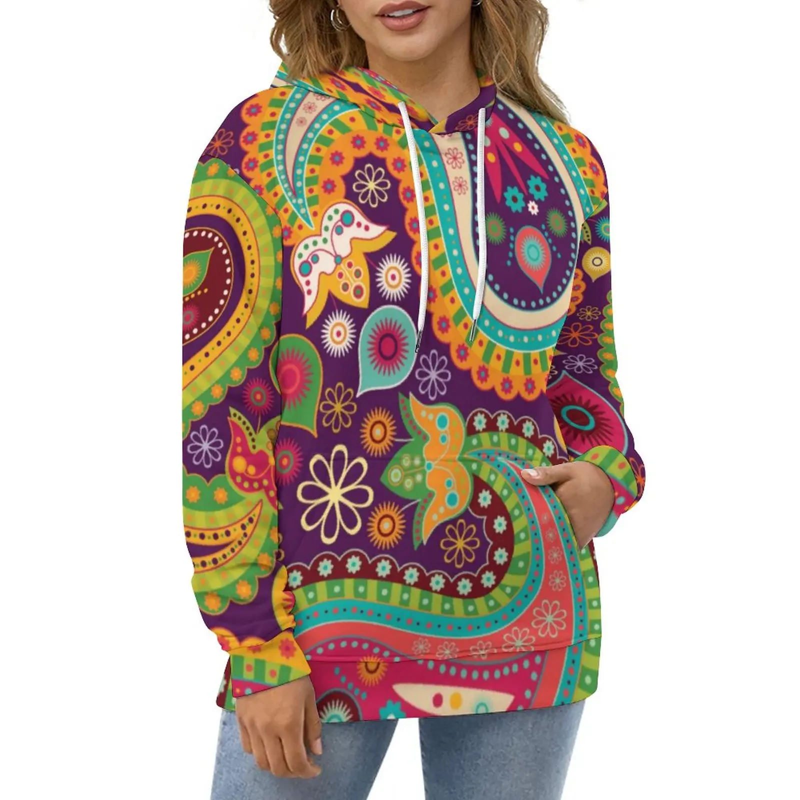 

Retro Hippie Hoodies Unisex Paisley Bandanna Harajuku Casual Pullover Hoodie Autumn Long Sleeve Cool Custom Hooded Sweatshirts