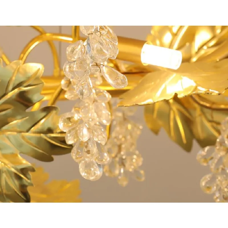 

LED pendant lamp Light luxury Maple leaf crystal living room country retro dining golden art branch decorative light ceiling art