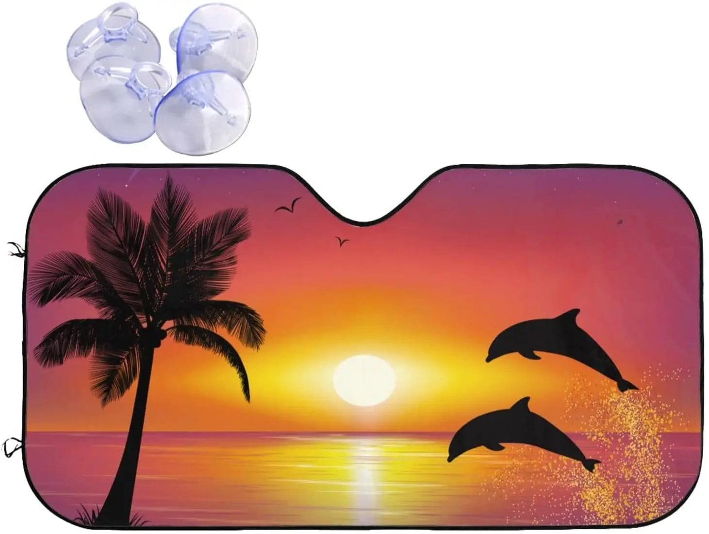 

Tropical Beach Sunset Fish Car Windshield Sunshade Front Window Sun Visor Protector Foldable Shield Cover for Truck SUV