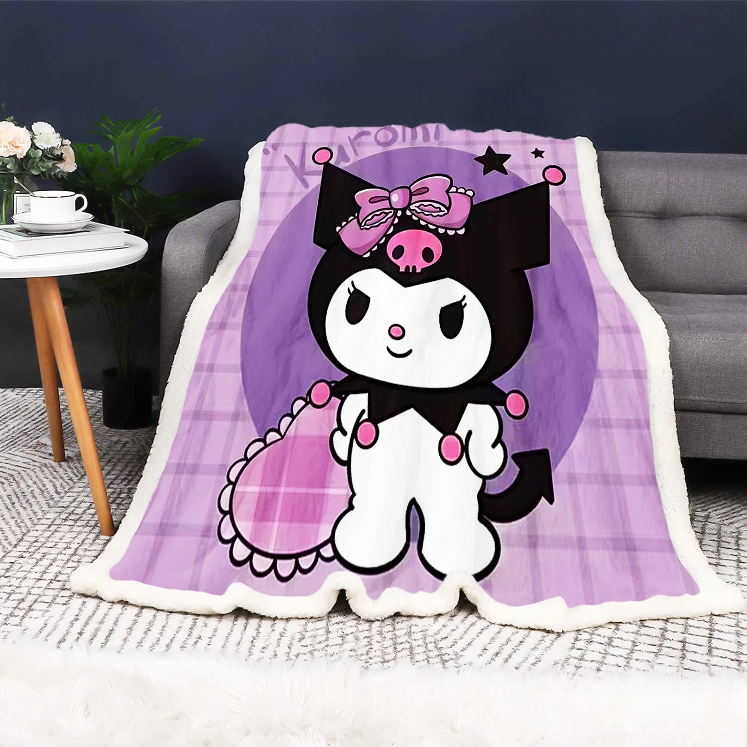 

Kuromi Sanrio Blankets Cartoon For Children Girls Baby Printing Luxury Bed And Throws Microfiber Fabric Printed Winter
