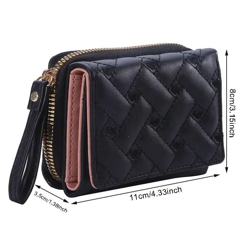 Elegant Embroidered PU Leather Tri-Fold Wallet with Multiple Card Slots and Coin Pocket