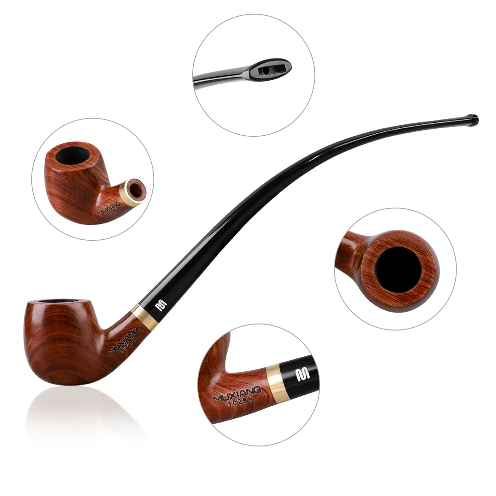 JIBILL long handle tobacco pipe curved handle church pipe father day gift sandalwood with clean gift box reading wood Tobacco Pipe