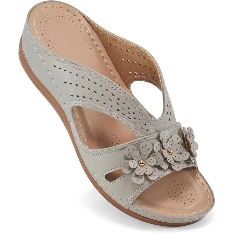 Woman 2024 Trend Women's Slippers Casual Flower Hollow Wedge Beach Shoes Outdoor Fashion Platform Comfortable Non-slip Sandals