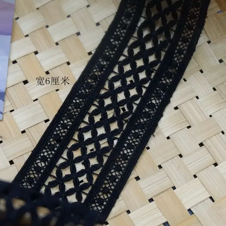 중공 수용성 레이스 리본, DIY 봉제 레이스 패브릭 액세서리, 드레스 커튼, 의류 포장 레이스, 흰색과 검정색