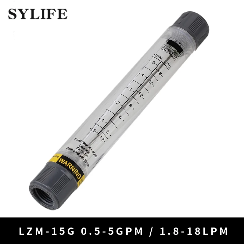 

1/2" Female Thread 0.5-5 GPM 1.8-18 LPM Water Liquid Flowmeter Grey+ Clear