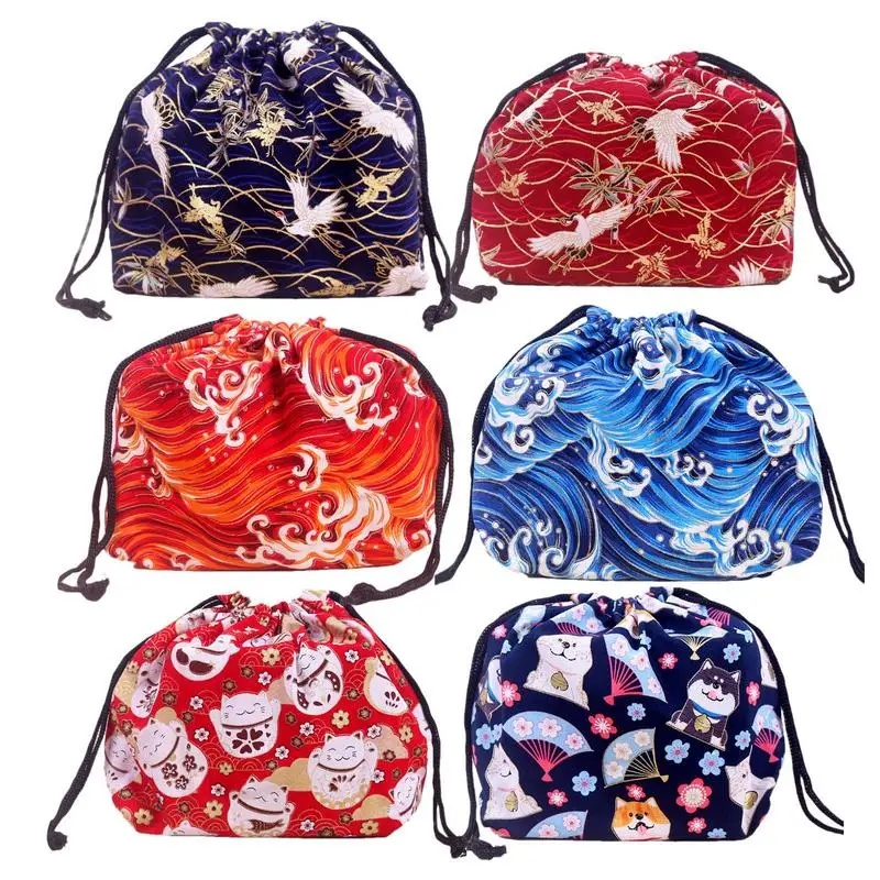 

Сумка для ланча в японском стиле, Портативная сумка на шнурке для еды, многоразовый органайзер для хранения закусок, ручные мешки для дома и путешествий