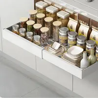 Organisateur de placard extensible robuste, 1 pièce, tiroir coulissant réglable pour cuisine, garde-manger ou salle de bain, support de rangement coulissant peu encombrant avec adhésif 2