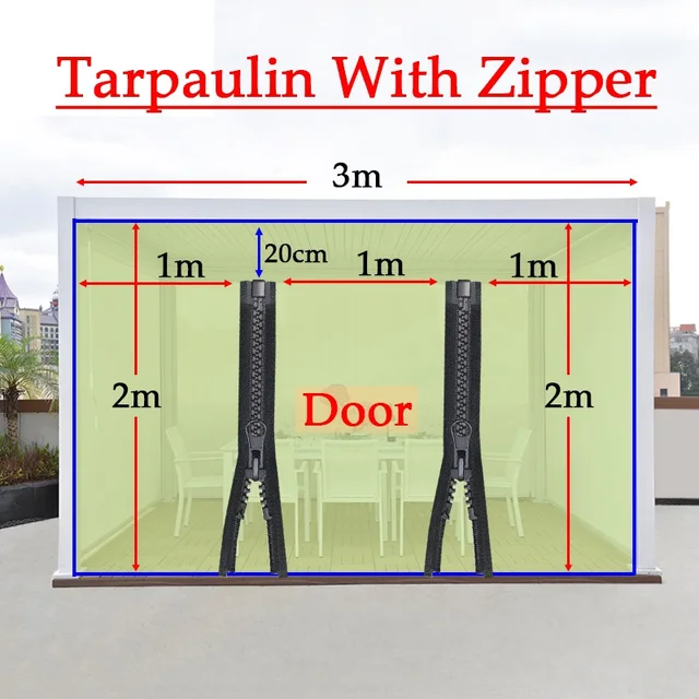 2X3M Kerti Pergola Átlátszó Ponyvak Ajtó Erkély Eső-