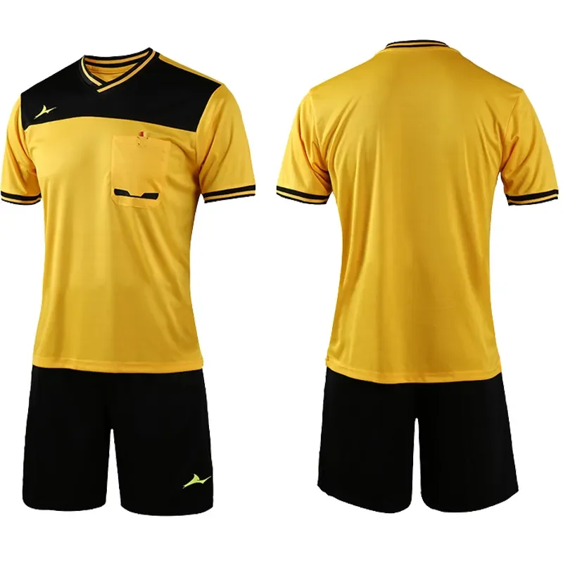 Professional Man Referee Uniform Polyester Referee Soccer Jersey Pocket Shorts Thailand Quality Football Jersey Set