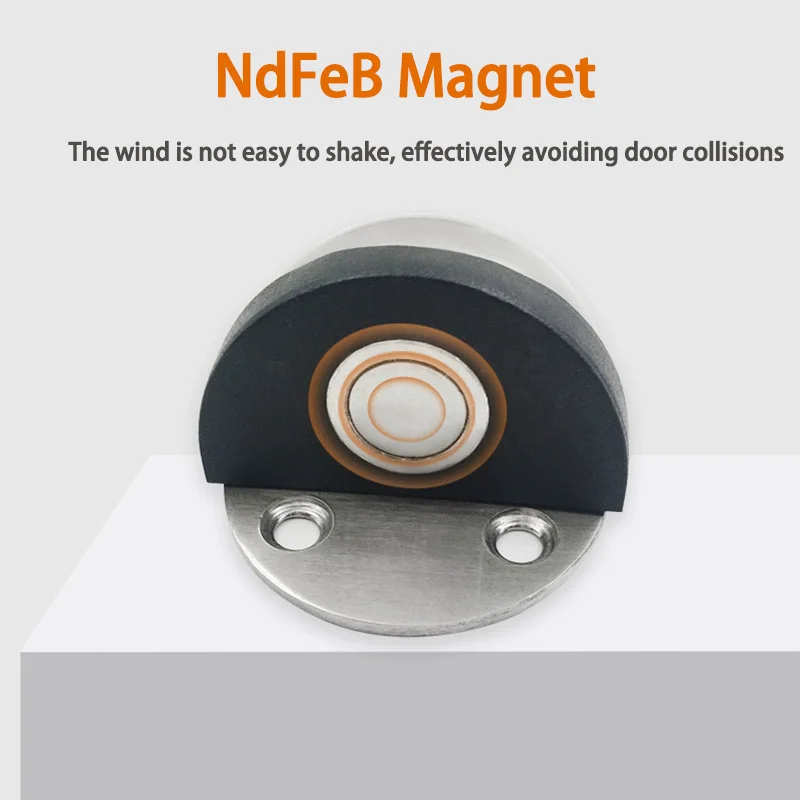 1PC Stainless Steel Magnetic Door Stopper Punch-free Door Touch Magnetic Suction Rubber Semi-circle Anti-collision Stops