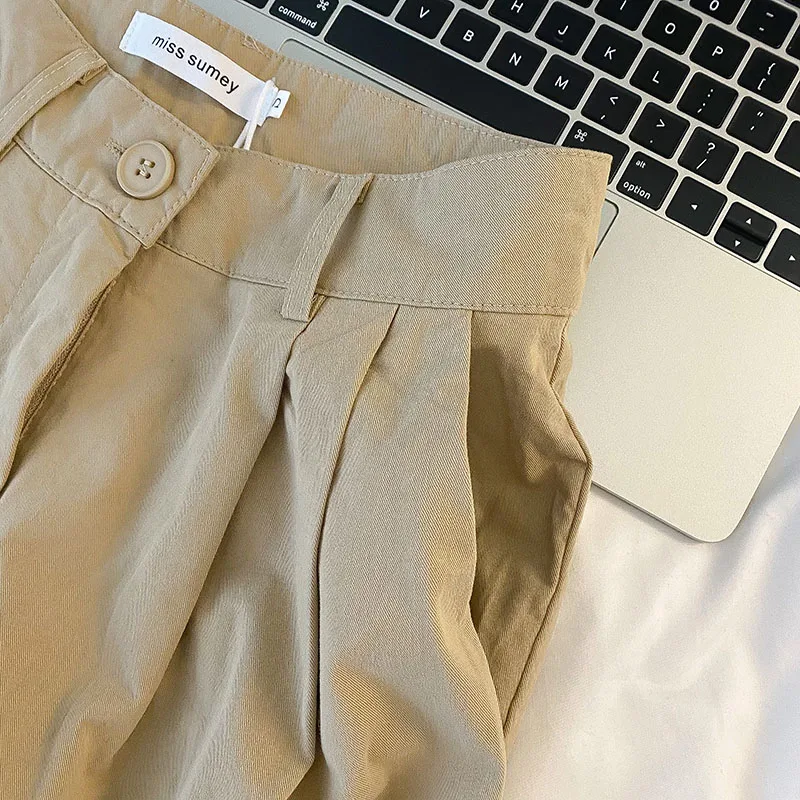 하이 웨이스트 심플 패션 캐주얼 팬츠 퓨어 컬러 여성 와이드 레그 롱 트라우저 레트로 슬리밍 여름 신상품