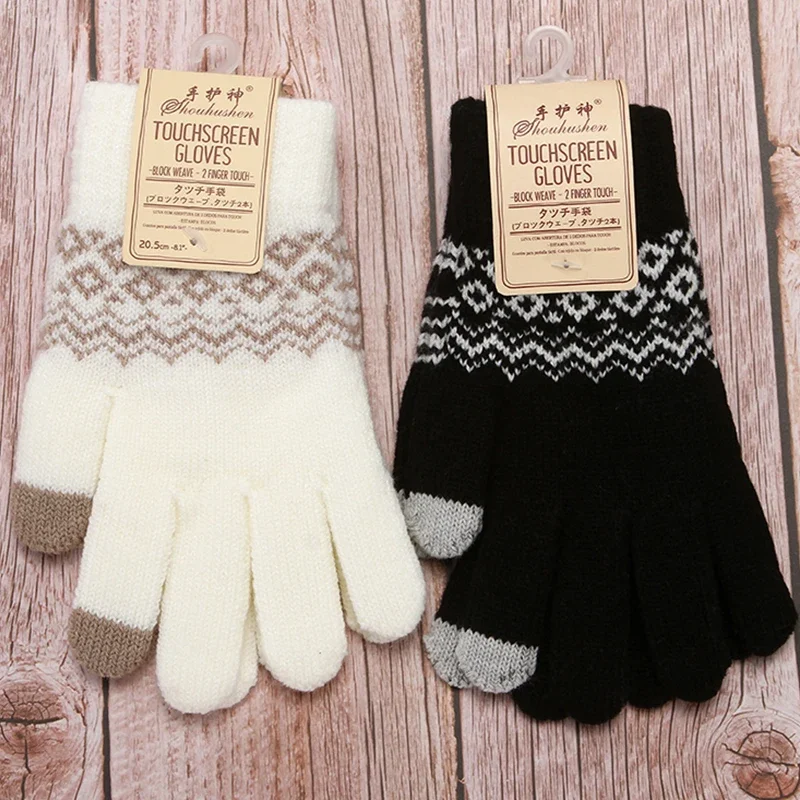 

Fashion Cashmere Women Men Winter Cashmere Cold Protection Double-layer Thickening Warm Screen Knitted Woolen Gloves