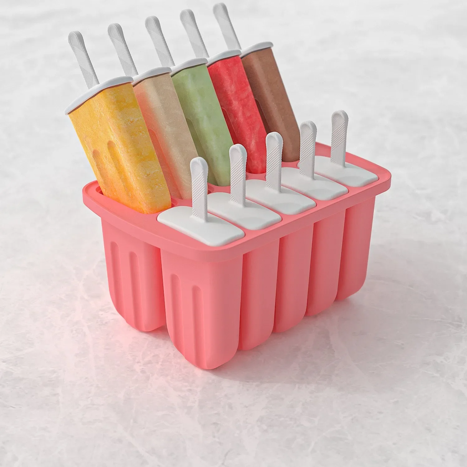 Silicone Popsicle Molds 10 Cavity Large Popsicles Molds Silicone Popsicle Maker Mold Ice Pop Mold with 50Pcs Popsicle Sticks