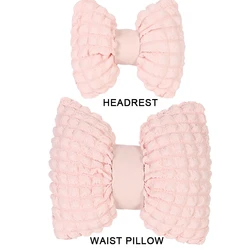 Pink Cartoon Bowknot Car Neck and Lumbar Support Pillow - Soft and Comfortable Car Interior Decoration (1 SET)