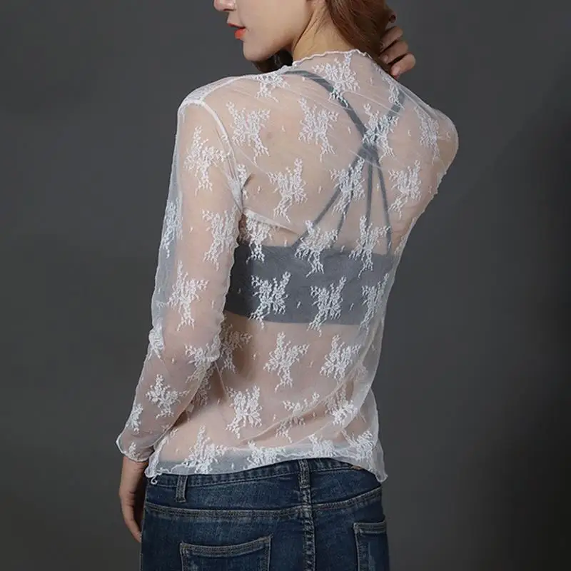 ตัวเลือกสินค้า เสื้อลูกไม้แขนยาวเซ็กซี่ คอสูง แฟชั่นต่างประเทศ