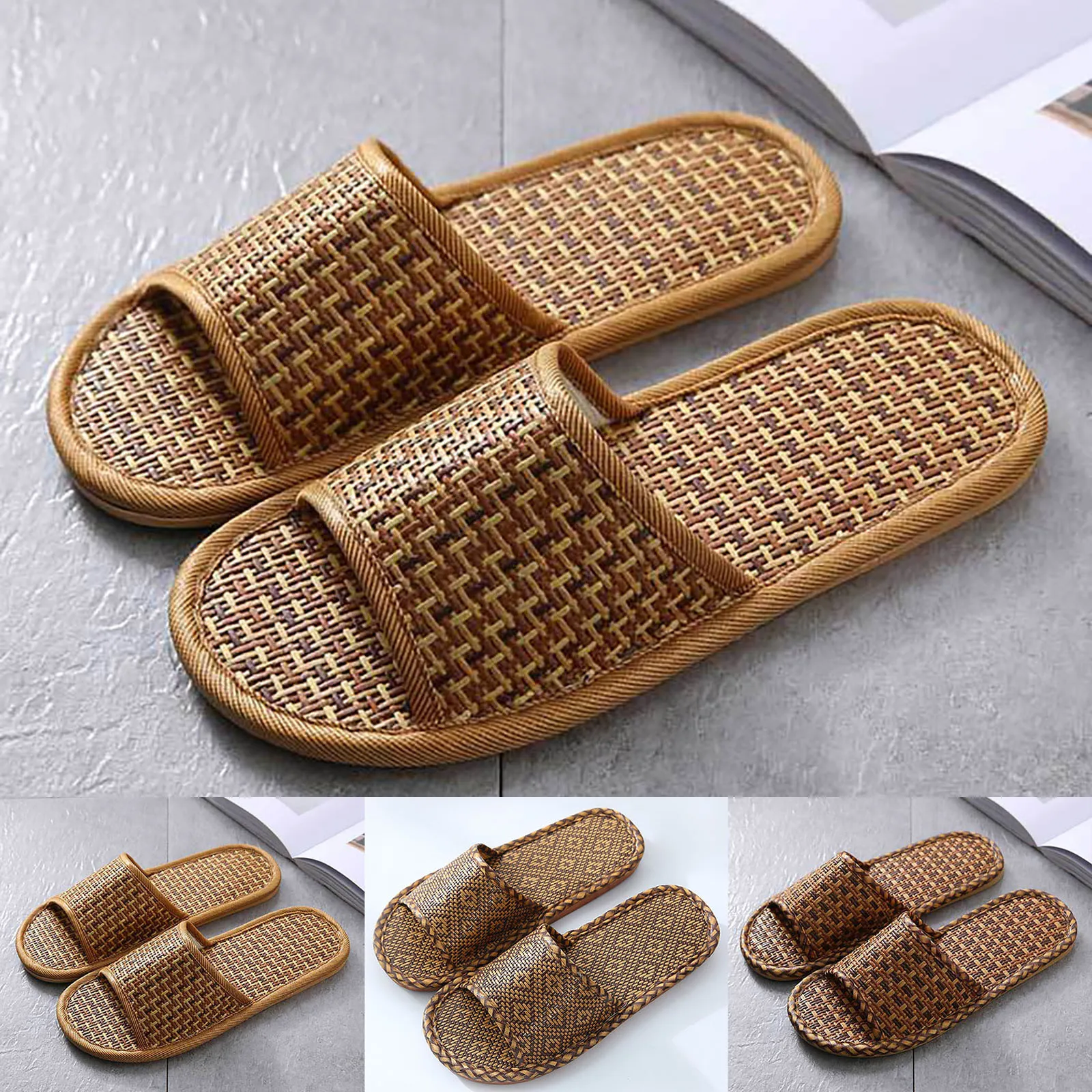 Linen Beach Slippers Men Large Size Home Shoes Flip Flops Man Indoor Bathroom Slides Unisex Family Slippers Beach Sandals soft sole slippers