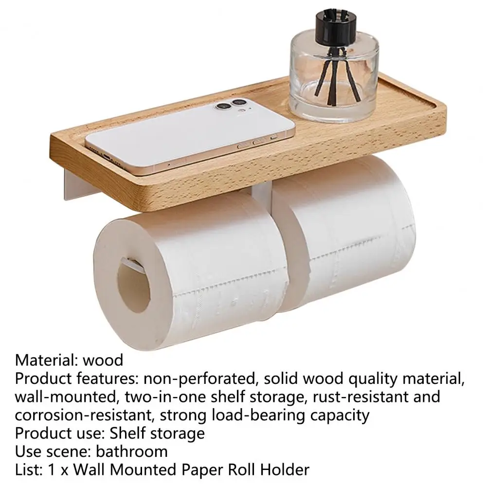 Toilet Paper Holder Wooden Shelf Tissue Roll Hanger Wall Mounted Paper  Towel Bar Stainless Steel Racks Bathroom Hardware - AliExpress